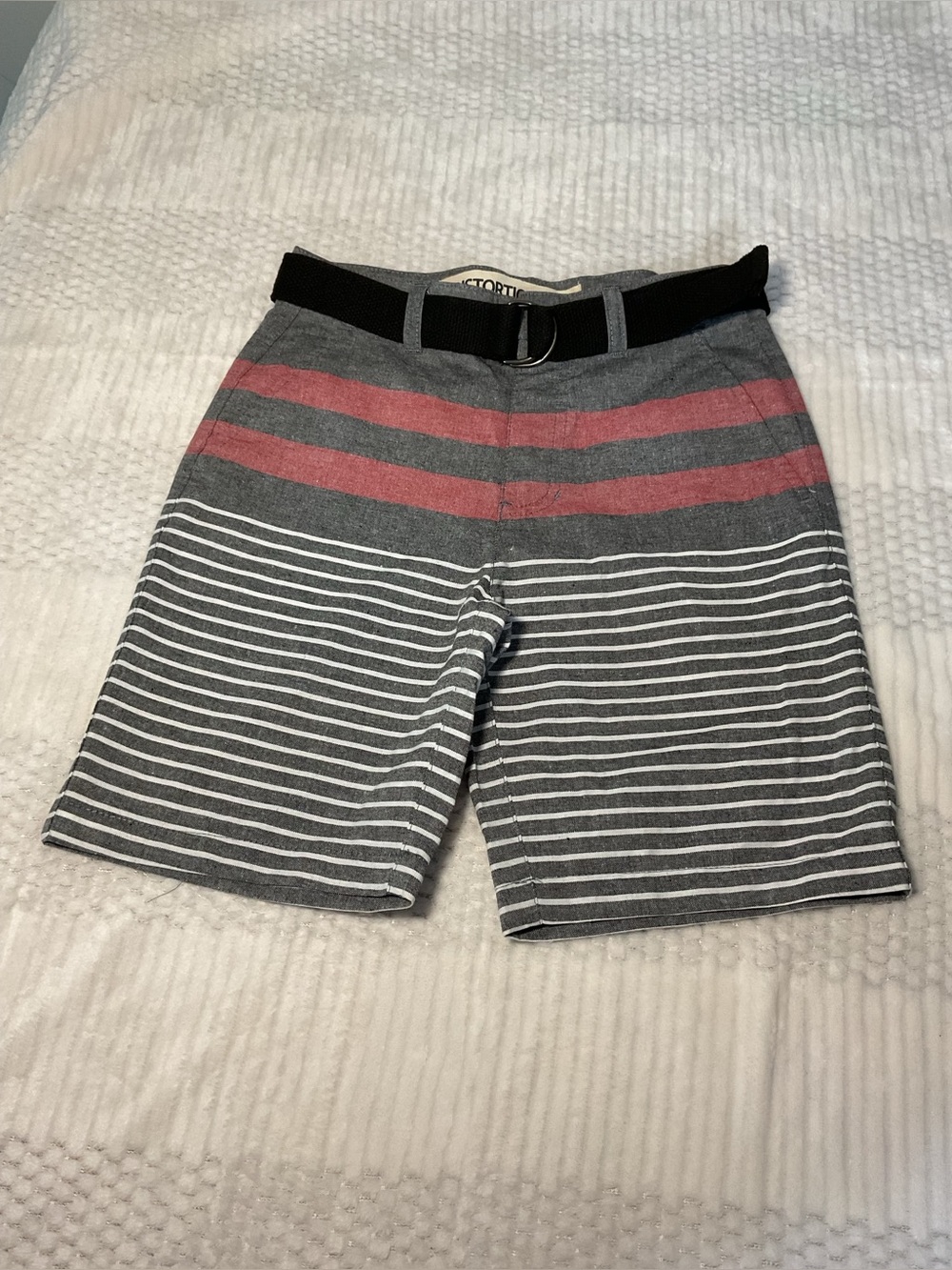 G
Boy’s Gray & Red Striped Flat Front Shorts with Belt